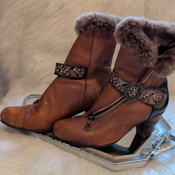 Finesse Brown Fur-Trimmed Heeled Boots - Picture 1 of 5